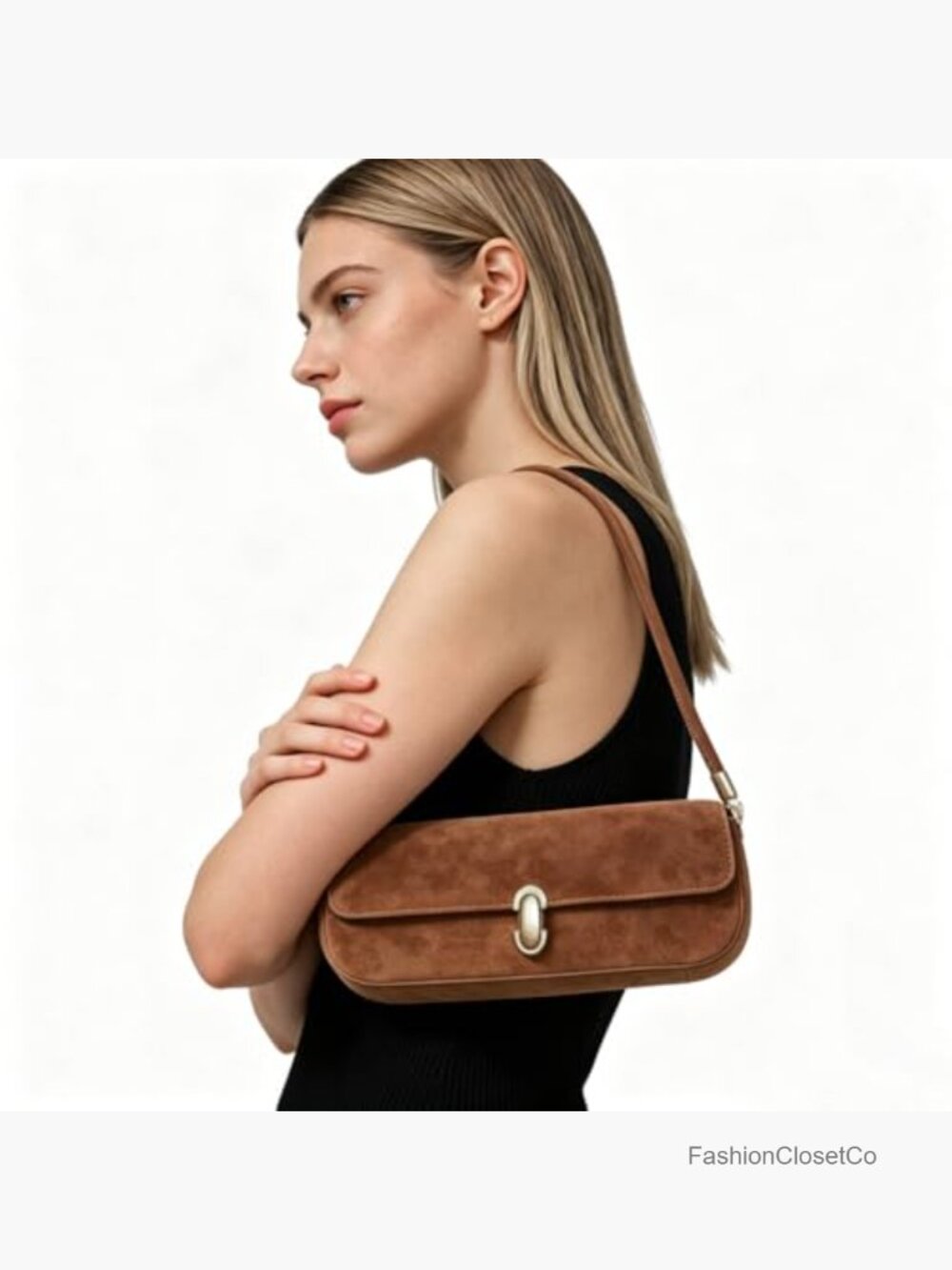 Faux Suede Shoulder Bag Square Shape Trendy Handbag - Picture 5 of 6